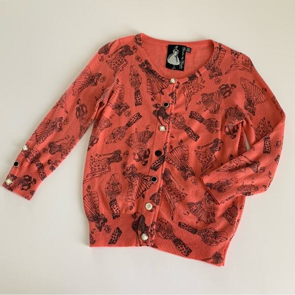 Twelve by Twelve Coral Pink and Black Fashionista Women Print Cardigan Medium - Picture 12 of 12